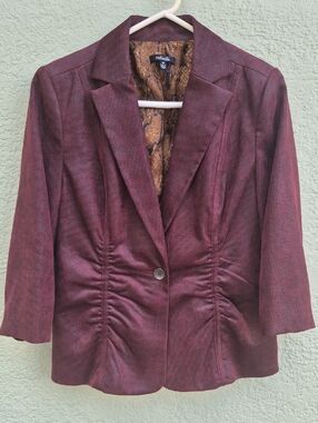 Rafaella Deep Wine Ruched Single-Button Blazer